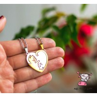 Кулон парный для двоих "Изящные коты. Сердце Gold". Цена за 1 пару. Нержавеющая сталь. Цепочки